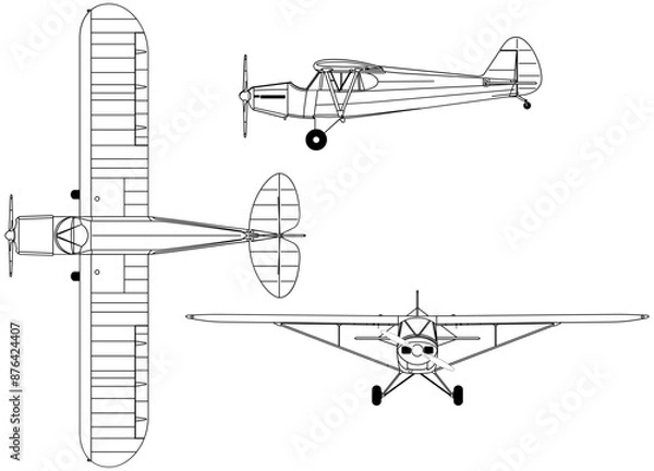 Fototapeta Fighter Jet, plane, Aircraft, 3 side view, blueprints, svg cut file, cnc cut file, engraving file, CNC router file, laser cutting, Cricut File, isolated, Engraving model