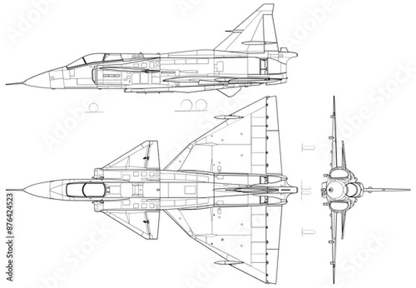 Obraz Fighter jet planes 3 view, blueprints, svg cut file, cnc cut file, engraving file, CNC router file, laser cutting, Cricut File, isolated, Engraving model