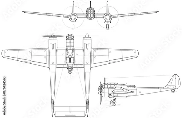 Obraz Fighter jet planes 3 view, blueprints, svg cut file, cnc cut file, engraving file, CNC router file, laser cutting, Cricut File, isolated, Engraving model