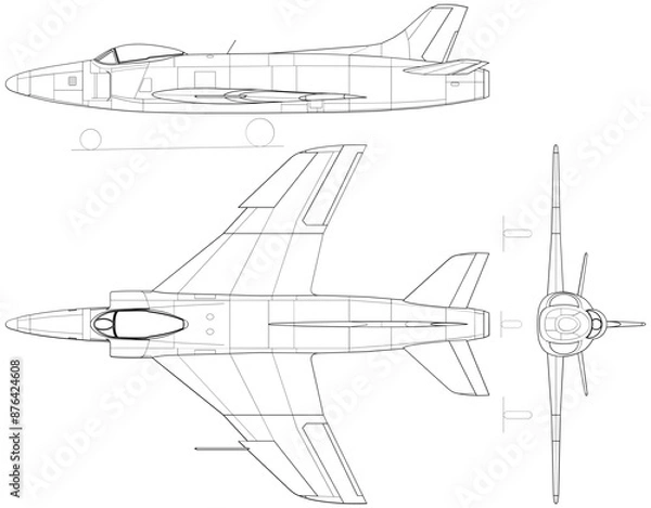 Obraz Fighter jet planes 3 view, blueprints, svg cut file, cnc cut file, engraving file, CNC router file, laser cutting, Cricut File, isolated, Engraving model