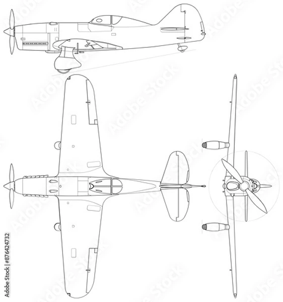 Fototapeta Fighter jet planes 3 view, blueprints, svg cut file, cnc cut file, engraving file, CNC router file, laser cutting, Cricut File, isolated, Engraving model