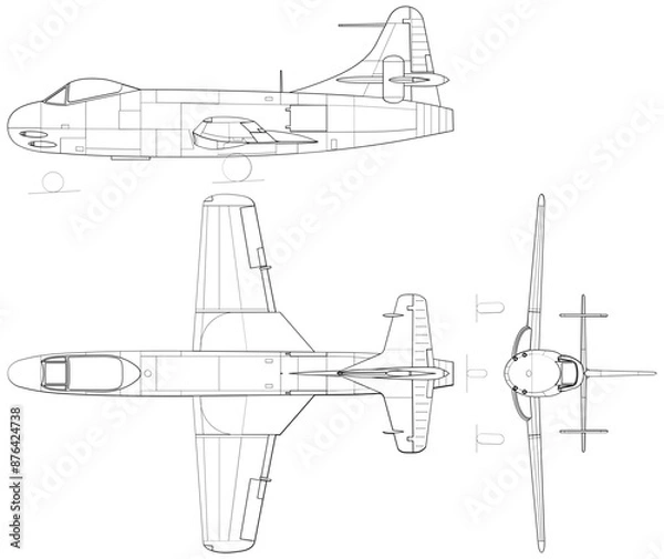 Fototapeta Fighter jet planes 3 view, blueprints, svg cut file, cnc cut file, engraving file, CNC router file, laser cutting, Cricut File, isolated, Engraving model