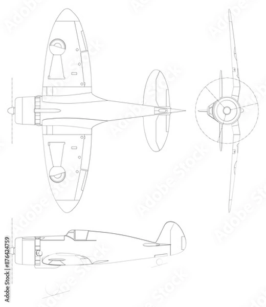 Fototapeta Fighter jet planes 3 view, blueprints, svg cut file, cnc cut file, engraving file, CNC router file, laser cutting, Cricut File, isolated, Engraving model