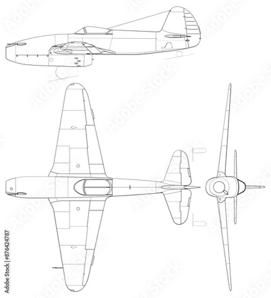 Obraz Fighter jet planes 3 view, blueprints, svg cut file, cnc cut file, engraving file, CNC router file, laser cutting, Cricut File, isolated, Engraving model