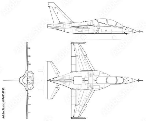 Obraz Fighter jet planes 3 view, blueprints, svg cut file, cnc cut file, engraving file, CNC router file, laser cutting, Cricut File, isolated, Engraving model