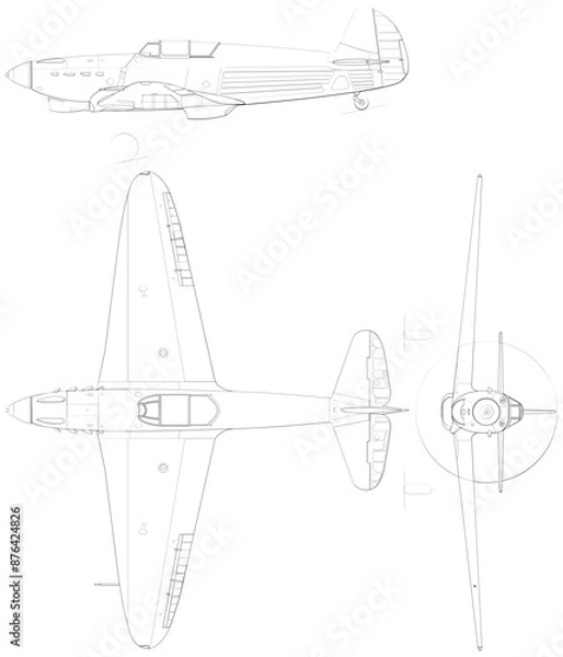 Fototapeta Fighter jet planes 3 view, blueprints, svg cut file, cnc cut file, engraving file, CNC router file, laser cutting, Cricut File, isolated, Engraving model