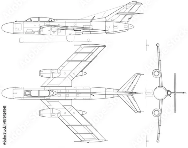 Obraz Fighter jet planes 3 view, blueprints, svg cut file, cnc cut file, engraving file, CNC router file, laser cutting, Cricut File, isolated, Engraving model