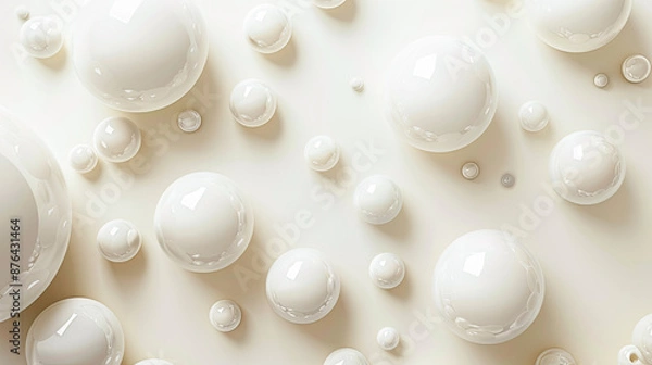 Fototapeta Abstract White Spheres Background 3D Render Minimalist Simple Clean Design Elements Pattern Backdrop Wallpaper Texture Template Modern Advertisement Concept Banner Header Website Graphic Illustration
