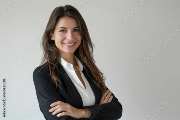 Obraz A woman stands with her arms crossed, conveying a sense of determination or confidence