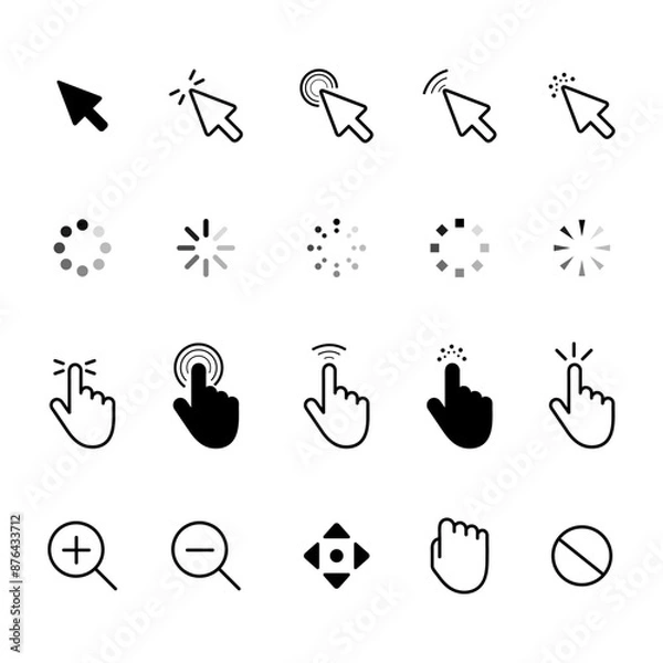 Obraz Mouse click cursor set. Hand Cursor. Click icon. Mouse pointer set. Arrow cursor. Vector illustration
