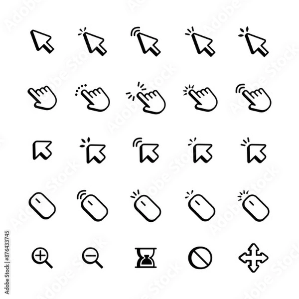 Obraz Mouse click cursor set. Hand Cursor. Click icon. Mouse pointer set. Arrow cursor. Vector illustration