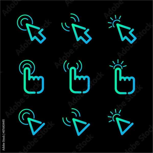 Obraz Mouse click cursor set. Hand Cursor. Click icon. Mouse pointer set. Arrow cursor. Vector illustration