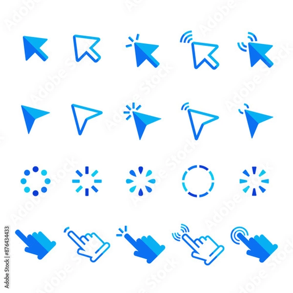 Obraz Mouse click cursor set. Hand Cursor. Click icon. Mouse pointer set. Arrow cursor. Vector illustration
