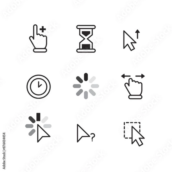 Fototapeta Mouse click cursor set. Hand Cursor. Click icon. Mouse pointer set. Arrow cursor. Vector illustration
