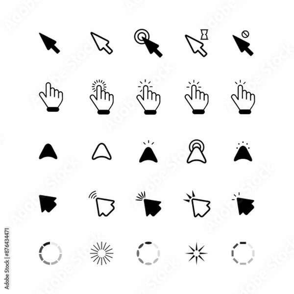 Obraz Mouse click cursor set. Hand Cursor. Click icon. Mouse pointer set. Arrow cursor. Vector illustration