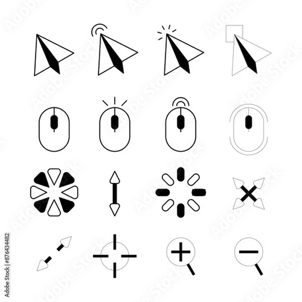 Obraz Mouse click cursor set. Hand Cursor. Click icon. Mouse pointer set. Arrow cursor. Vector illustration
