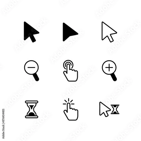 Obraz Mouse click cursor set. Hand Cursor. Click icon. Mouse pointer set. Arrow cursor. Vector illustration