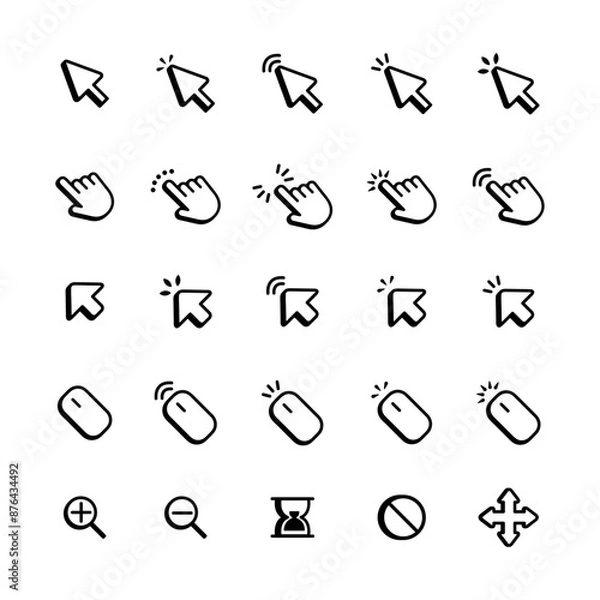 Obraz Mouse click cursor set. Hand Cursor. Click icon. Mouse pointer set. Arrow cursor. Vector illustration