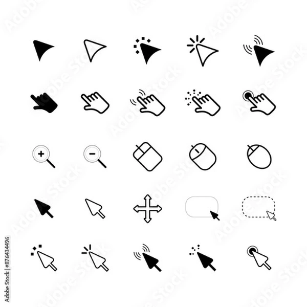 Fototapeta Mouse click cursor set. Hand Cursor. Click icon. Mouse pointer set. Arrow cursor. Vector illustration