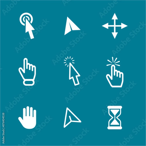 Obraz Mouse click cursor set. Hand Cursor. Click icon. Mouse pointer set. Arrow cursor. Vector illustration