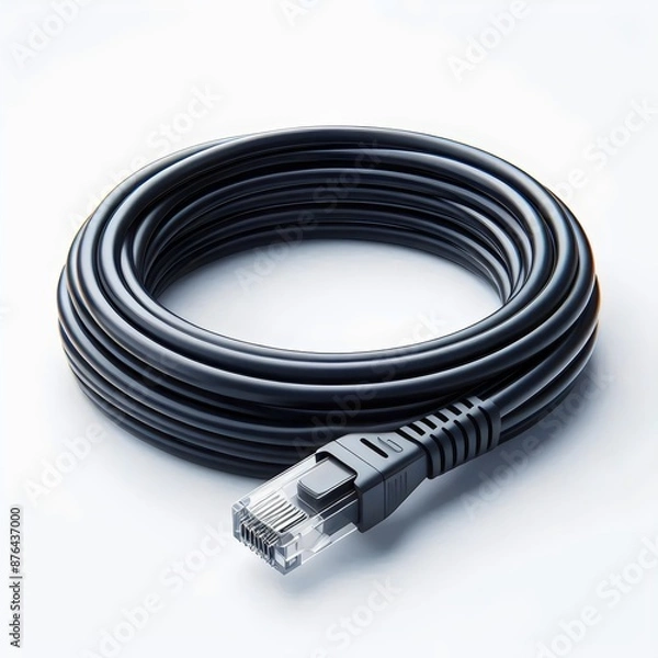 Fototapeta Ethernet WAN, LAN cable. WAN cable isolated, close up view. Internet connection