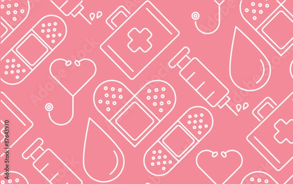 Obraz minimal flat line style medical conceptual seamless pattern background vector
