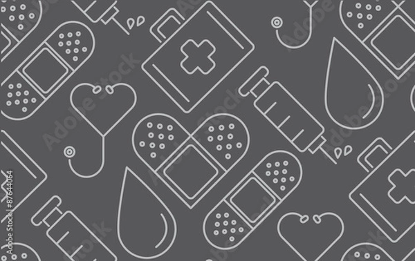 Obraz minimal flat line style medical conceptual seamless pattern background vector