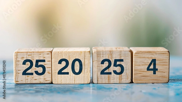 Fototapeta four wooden blocks arranged in a row