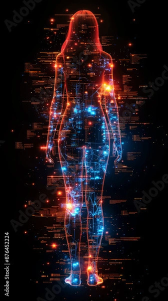 Fototapeta AI-powered health analysis, holographic diagnostics, medical technology, future of healthcare, personalized medicine, preventative care, real-time health monitoring, biometric data analysis, disease d
