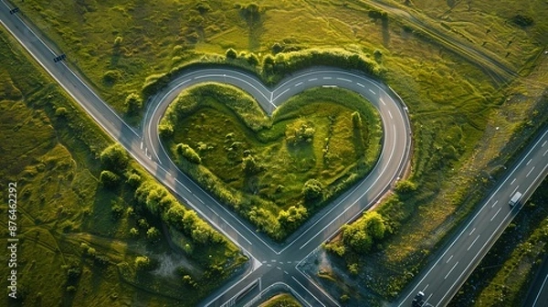 Fototapeta A road with a heart shape in the middle of it