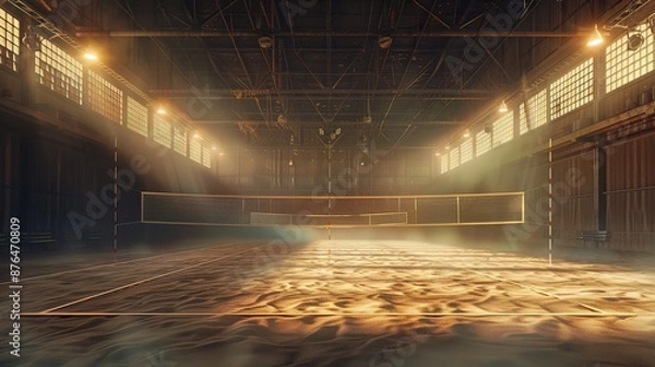 Fototapeta Mystical_rendering_of_an_abandoned_indoor_volleyball_court_generative_ai_image