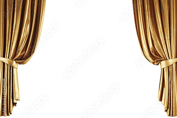 Fototapeta Golden theatre curtains isolated on transparent background