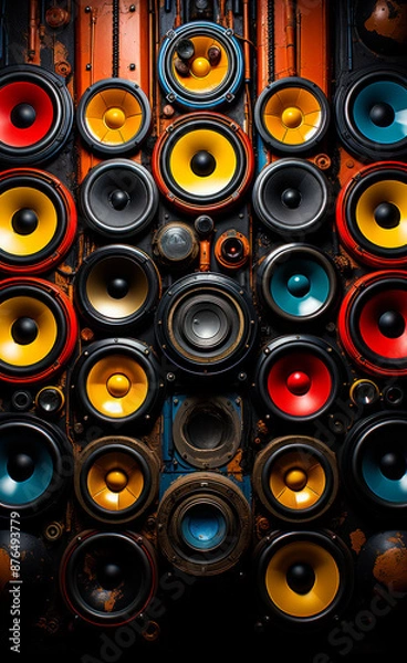 Fototapeta A colorful image of many different colored speakers