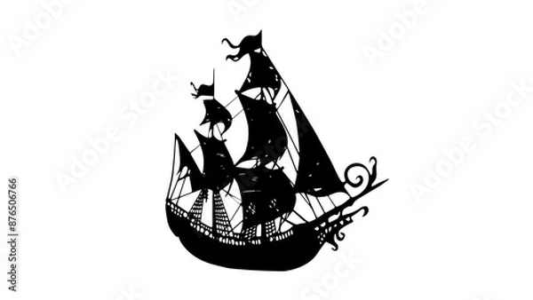 Obraz Pirateship silhouette vector in black and white