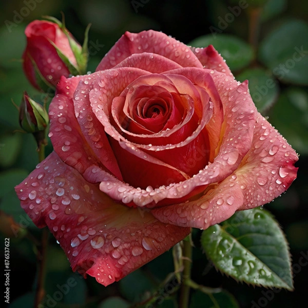 Obraz red rose with water drops