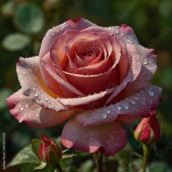 Fototapeta pink rose with dew drops