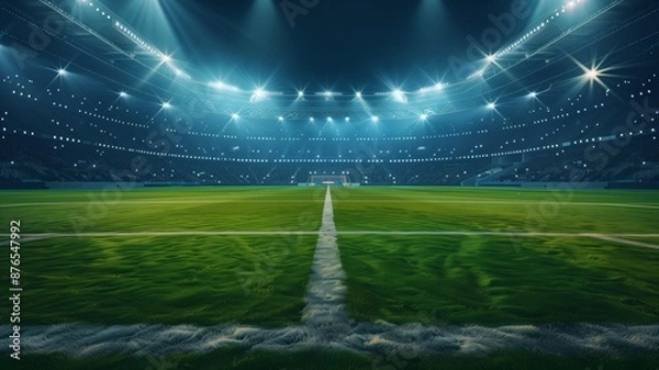 Fototapeta Spectacular stadium at night with an illuminated soccer field