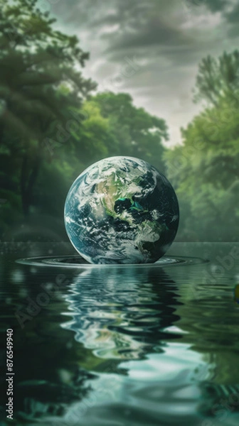 Fototapeta A land with the concept of zero carbon emissions and nature conservation. The concept of environmentally friendly land, zero carbon emissions, nature conservation, environmental awareness, sustainable