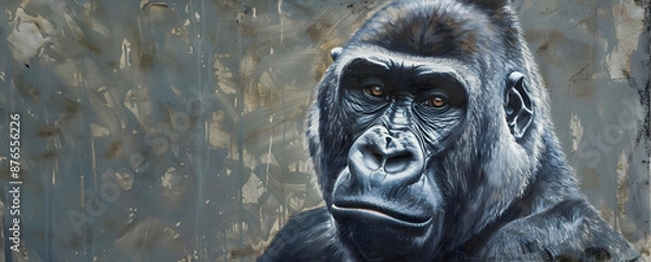 Fototapeta Powerful and captivating portrait of a majestic gorilla showcasing its intense and expression  The close up shot highlights the animal s fierce and dominant features