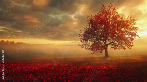 Fototapeta The day of the autumnal equinox. symbolizing the balance of the day on the day of the autumnal equinox