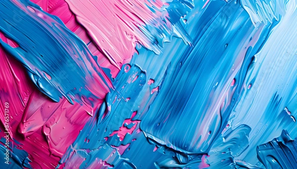 Fototapeta Vibrant abstract painting with bold strokes of pink and blue colors, creating a dynamic and energetic visual appeal.
