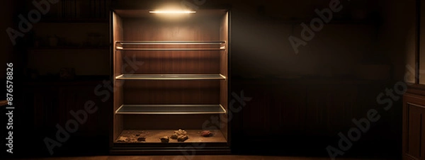 Obraz Empty shelves in a dark room.