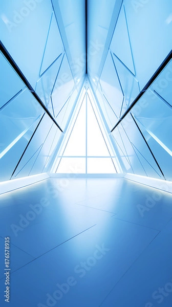 Fototapeta Modern, blue, triangular architectural space. Light and glass.
