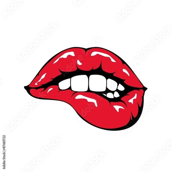 Obraz Red lips biting icon on white background.