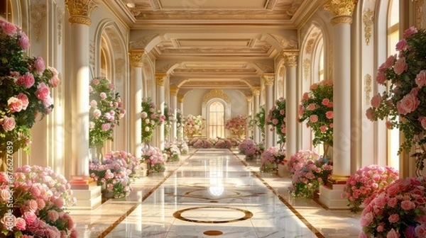 Obraz Elegant Hallway with Pink Roses