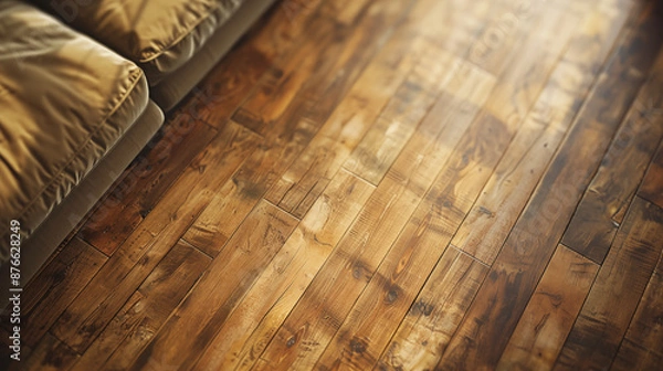 Fototapeta フローリング床の日当たりの良いリビングルームのリアルイラスト