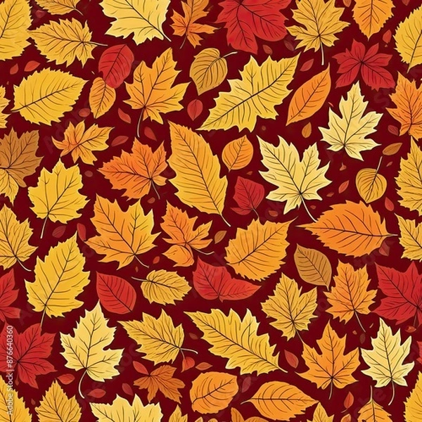 Fototapeta Autumn Leaves Pattern in Rich Oranges Reds and Yellows