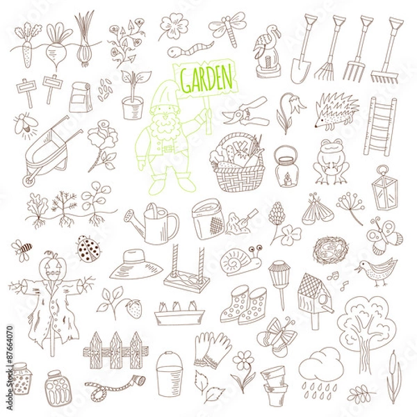 Obraz gardening doodle set