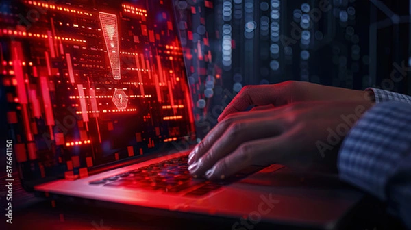 Obraz Warning! Caution with Cybersecurity: Data Protection and Hacker