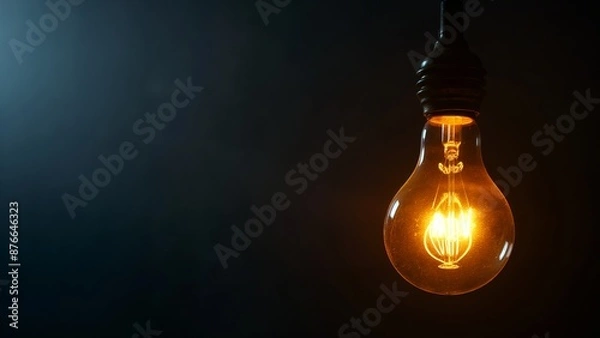 Fototapeta Lighted hanging bulbs against the backdrop of a black wall